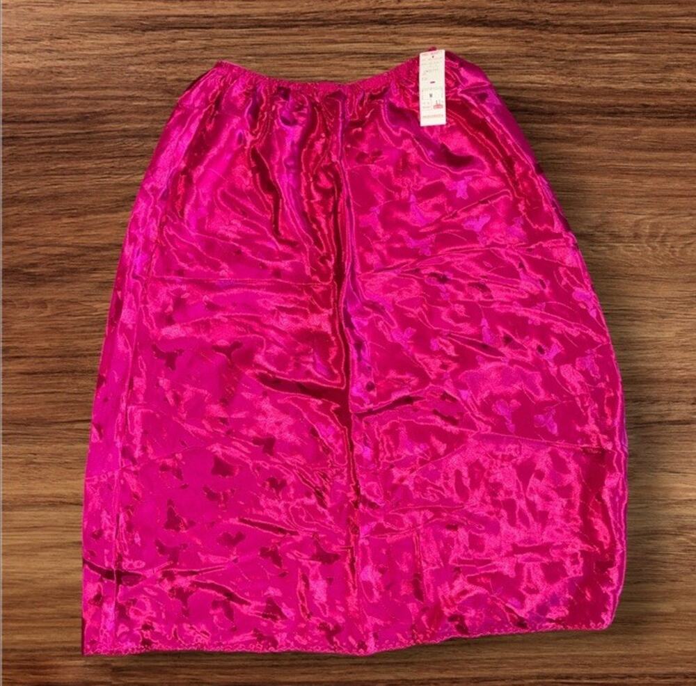 Deena Vintage 80s Collective Classics Hot PinkSatin Lace Slip Skirt Size Medium
